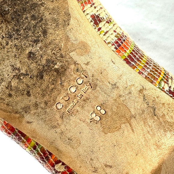 GUCCI Multi Tweed Raffia Tan Leather Cap Toe Horsebit Ballet Flats 38 - 8US - Picture 10 of 10